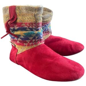Bearpaw Amber Nova Suede Southwestern Tribal Print  Wool Lining Booties Boot‎ 10